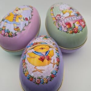 Decorative Tin Easter Eggs – Set of 3 Vintage Style (6”)